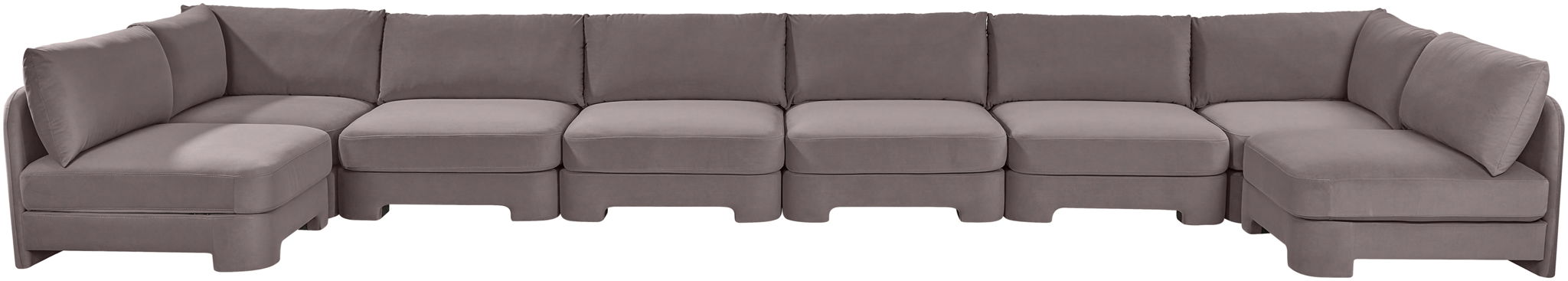 Beige Hammond velvet performance fabric 8-piece U-shaped armless sectional sofa by Meridian Furniture, stationary design.