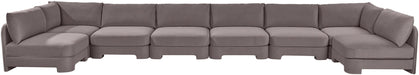 Beige Hammond velvet performance fabric 8-piece U-shaped armless sectional sofa by Meridian Furniture, stationary design.