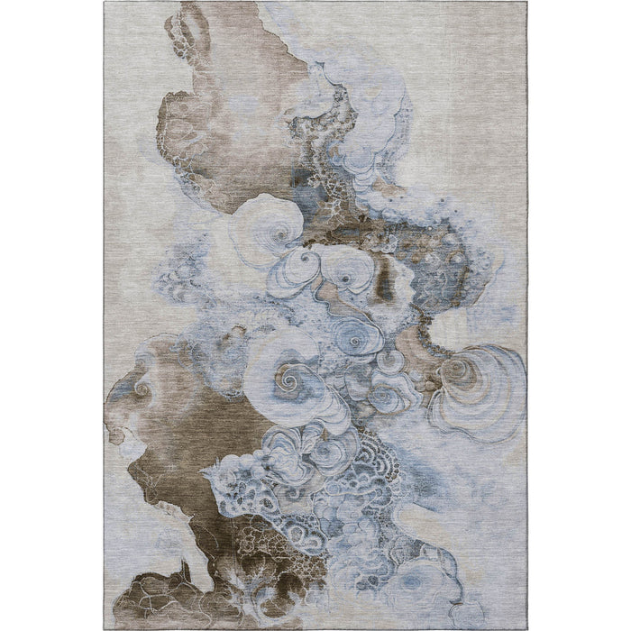 10' X 14' Abstract Washable Area Rug With UV Protection (706121) - Taupe / Blue / Ivory