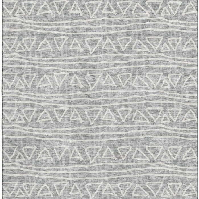 10' X 14' Geometric Washable Area Rug Polyester With UV Protection - Gray And Silver