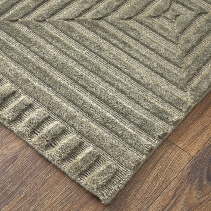 8' X 10' Wool Geometric Hand Knotted Area Rug (744234) - Green / Taupe / Blue