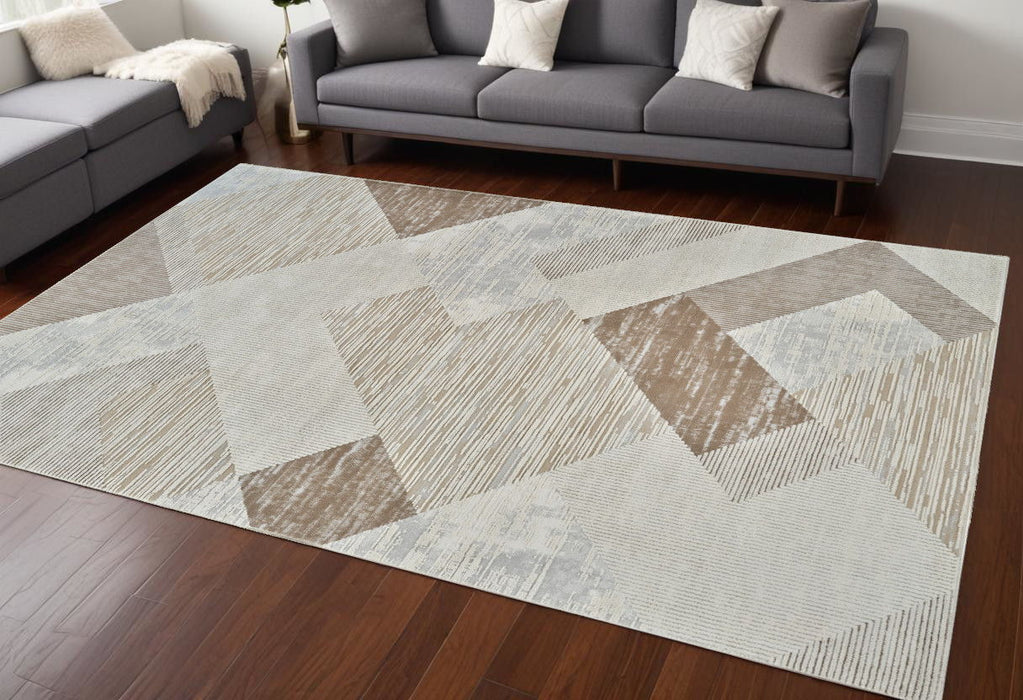 7.9' x 7.9' Modern Abstract Distressed Area Rug - Beige And Brown