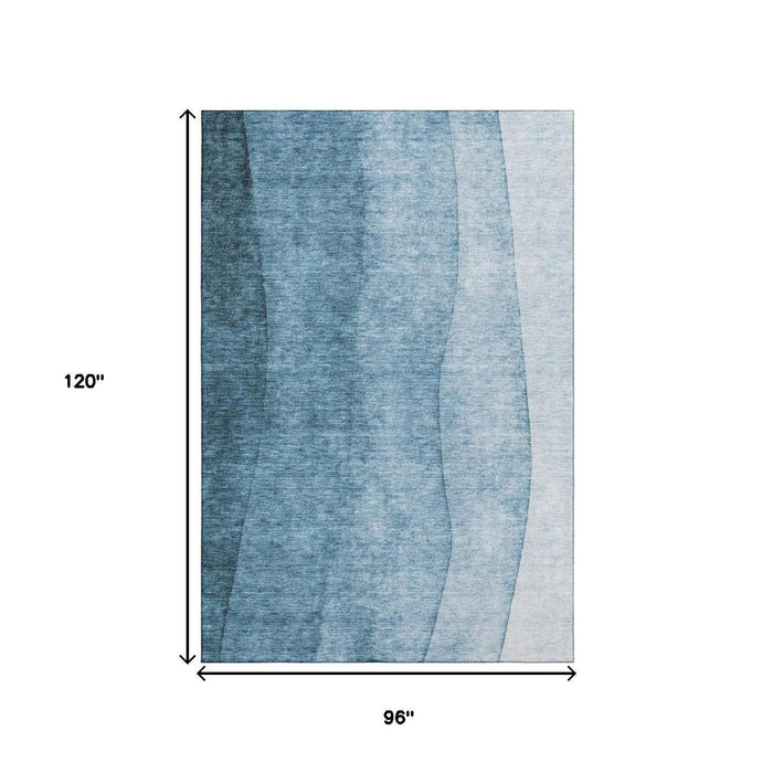 8' X 10' Ombre Washable Area Rug With UV Protection (652717) - Blue / Ivory