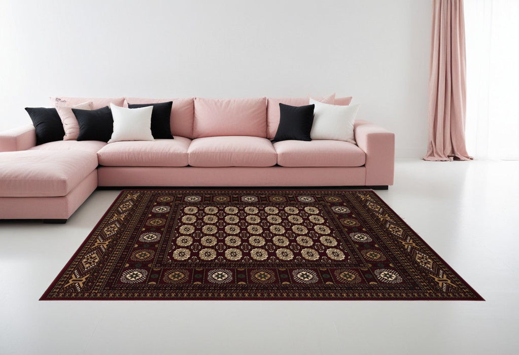 8' x 11' Floral Medallion Power Loom Area Rug - Red And Ivory