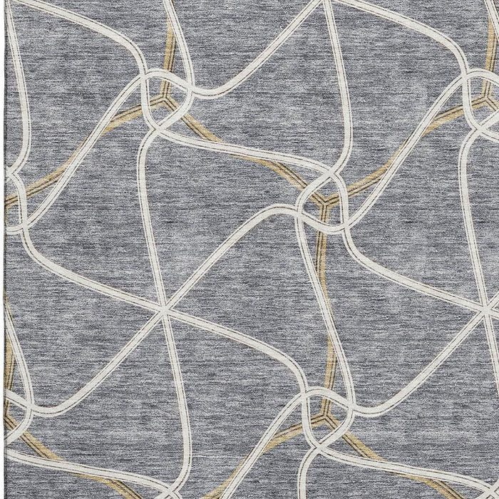 10' X 14' Geometric Washable Area Rug With UV Protection (675378) - Gray / Gold / Ivory