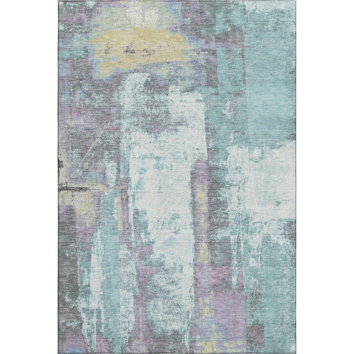 10' X 14' Abstract Washable Area Rug With UV Protection (710118) - Teal / Ivory / Purple