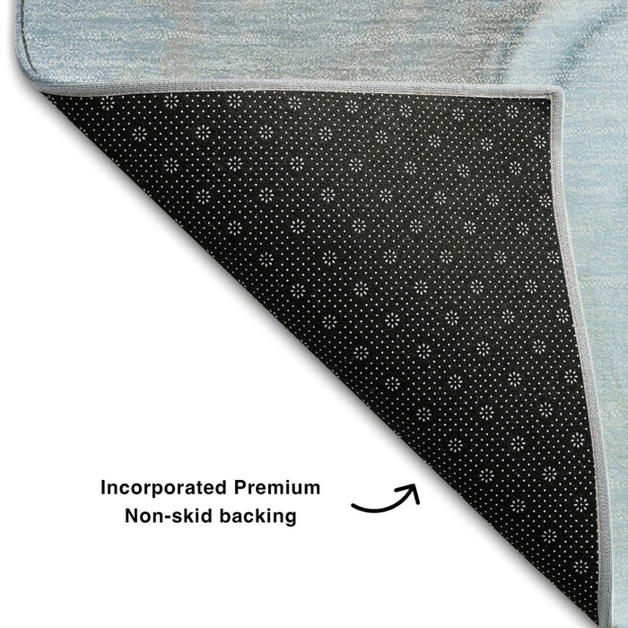 10' X 14' Abstract Washable Area Rug With UV Protection (646822) - Blue / Gray / Ivory