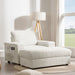 Giga oversized chaise lounge with rabbit fur upholstery, deep seat, storage ottoman, armrests, and built-in cup holders for indoor use.