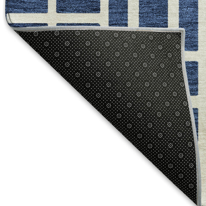 10' X 14' Geometric Washable Area Rug With UV Protection (672839) - Navy Blue / Ivory