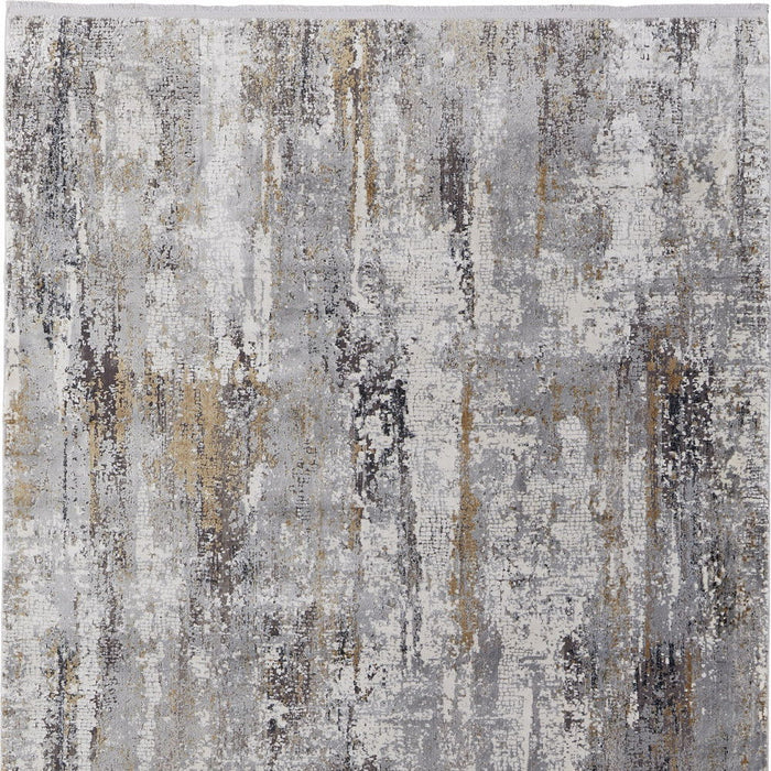 10' X 13' Casual Abstract Power Loom Area Rug With Fringe - Gray