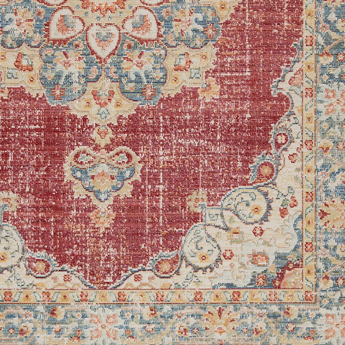 9' x 13' Medallion Power Loom Area Rug - Orange Red And Gold