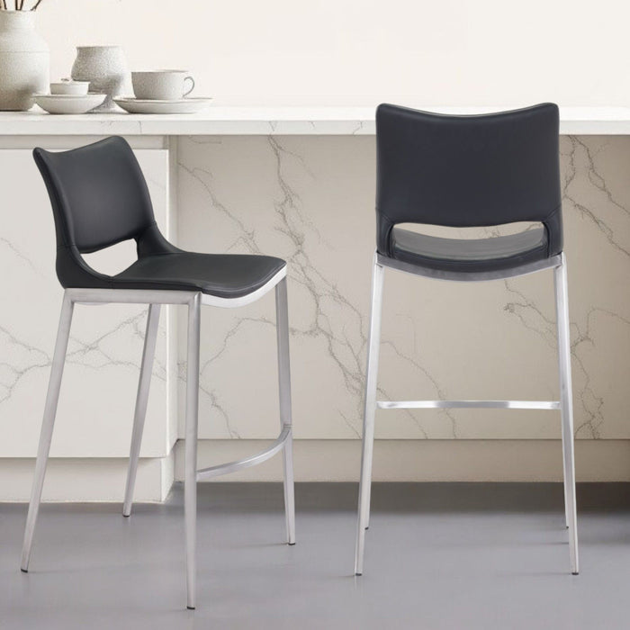 Steel Low Back Bar Height Bucket Shaped Seat Bar Chairs (Set of 2) - Black And Silver