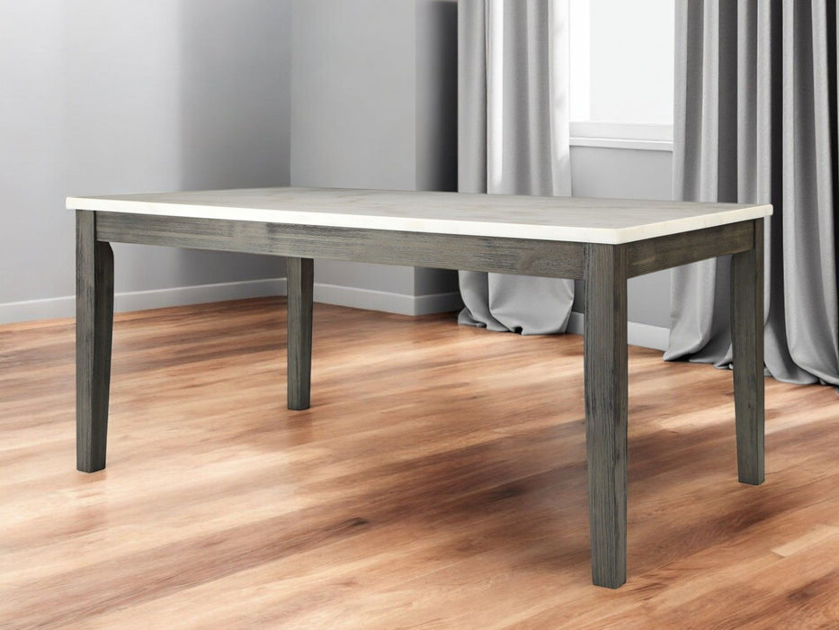 64" Marble And Solid Wood Dining Table - White