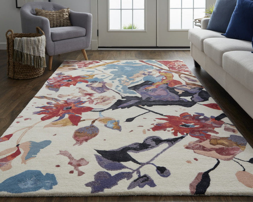 10' x 14' Floral Hand Tufted Area Rug - Blue And Red