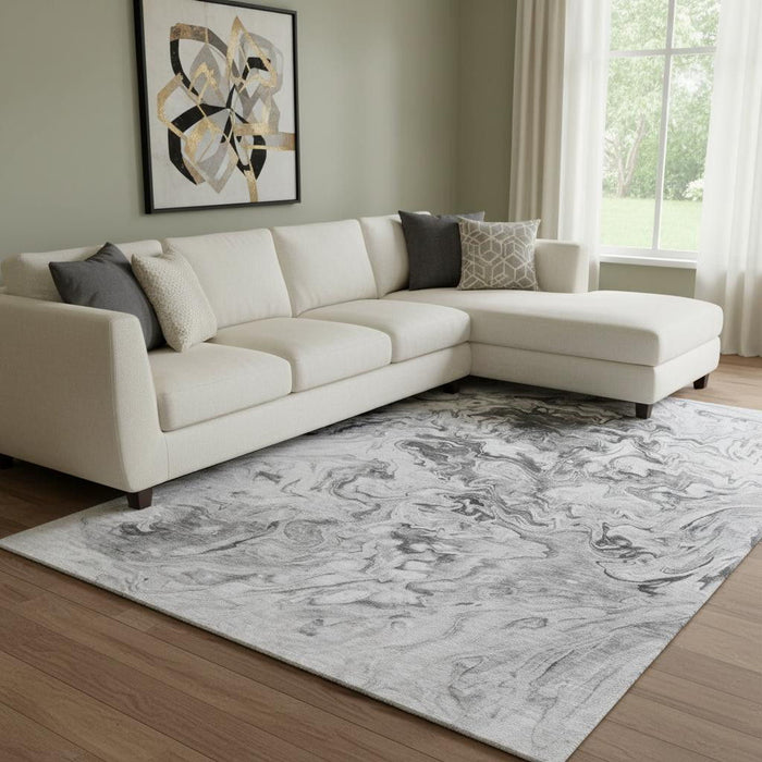 8' X 10' Abstract Washable Area Rug With UV Protection (650954) - Gray / Ivory