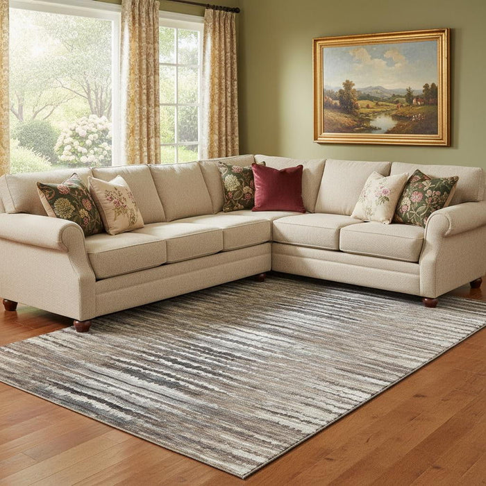 10' X 14' Striped Washable Area Rug With UV Protection (650980) - Brown / Gray / Ivory