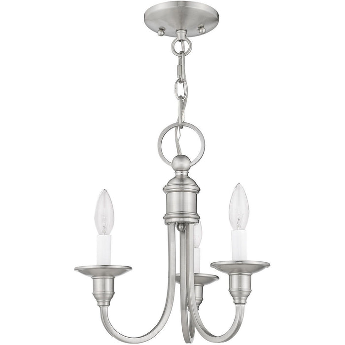 14" Three Light Metal Dimmable Chandelier With Shades - Nickel