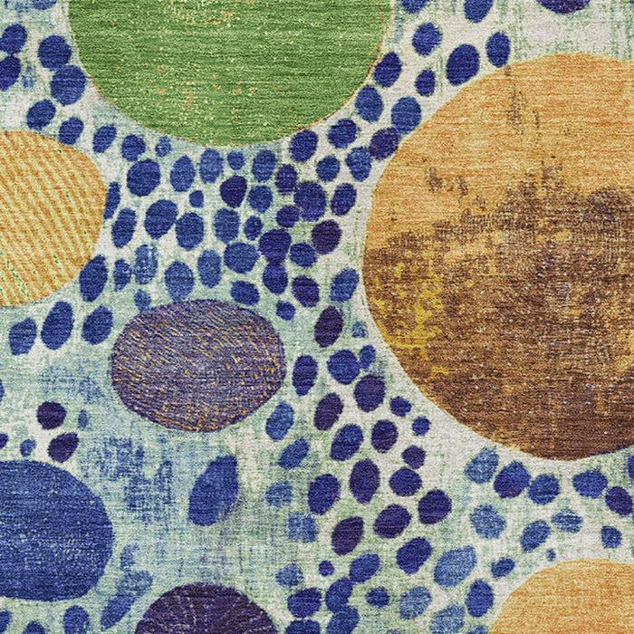 10' X 14' Geometric Washable Area Rug With UV Protection (707275) - Navy Blue / Yellow / Green