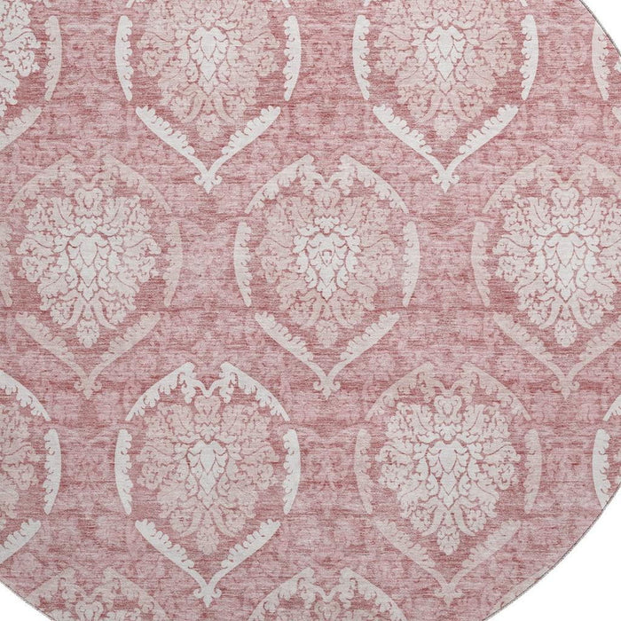 8' Medallion Washable Round Rug With UV Protection - Pink And Ivory