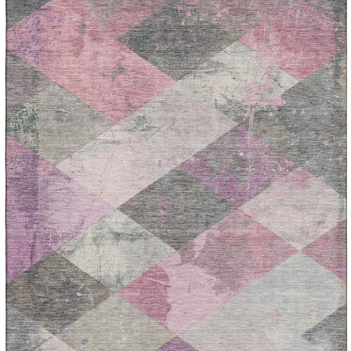 10' X 14' Geometric Washable Area Rug With UV Protection (709306) - Blush / Gray / Silver