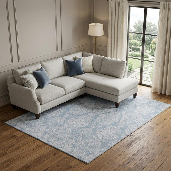 10' X 14' Damask Washable Area Rug With UV Protection (696362) - Blue / Ivory