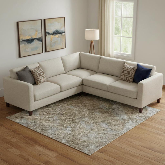 10' X 14' Abstract Washable Area Rug With UV Protection (701485) - Taupe / Beige