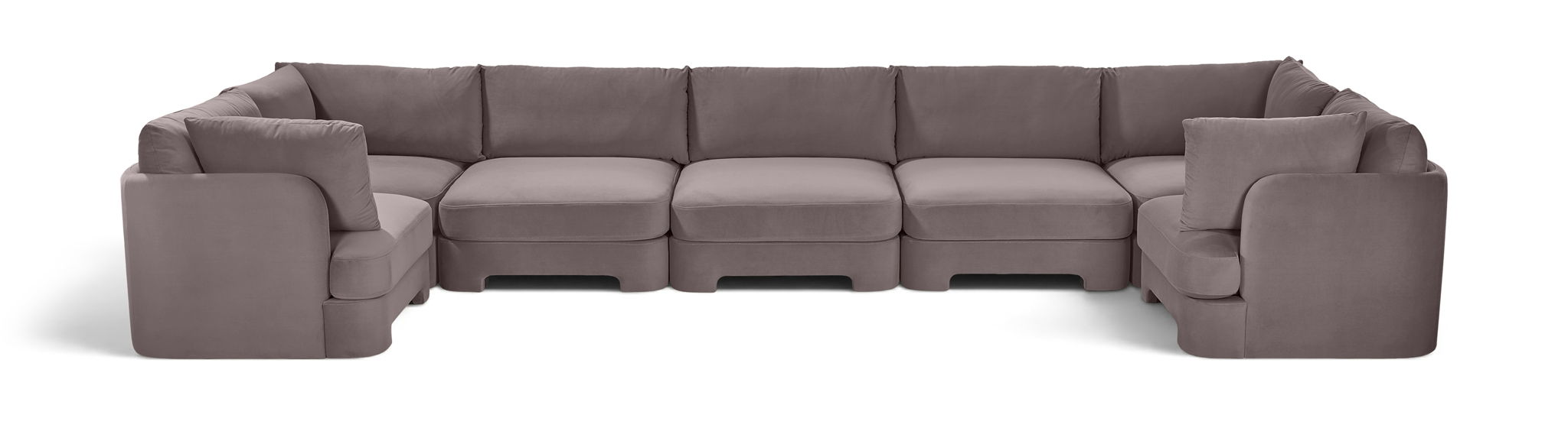 Meridian Furniture Hammond velvet performance fabric U-shaped sectional sofa with seven pieces, stationary design, in a modern living room setting.