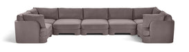 Meridian Furniture Hammond velvet performance fabric U-shaped sectional sofa with seven pieces, stationary design, in a modern living room setting.