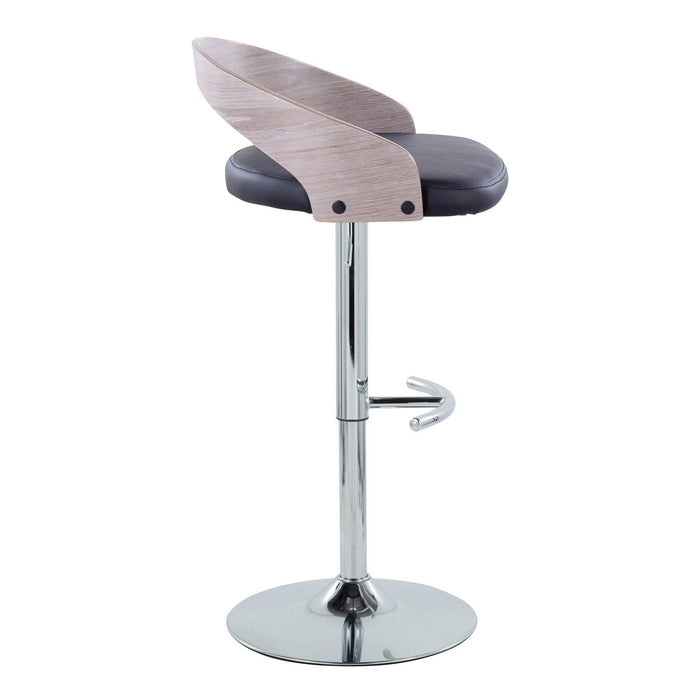 Grotto - Adjustable Barstool - Chrome Metal, Light Grey Wood