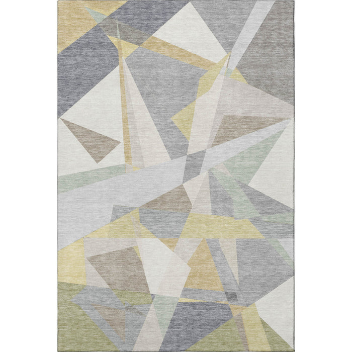 10' X 14' Geometric Washable Area Rug With UV Protection (696548) - Pewter / Ivory / Wheat