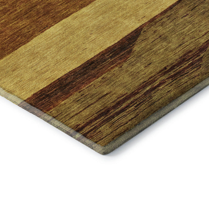 10' X 14' Striped Washable Area Rug With UV Protection (695144) - Terra Cotta / Gold / Brown