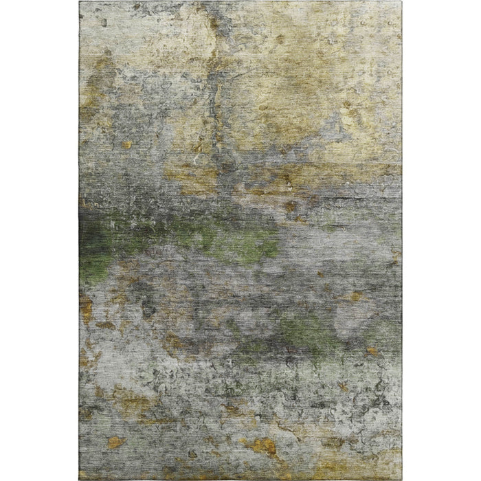 10' X 14' Abstract Washable Area Rug With UV Protection (717791) - Olive Green / Gold