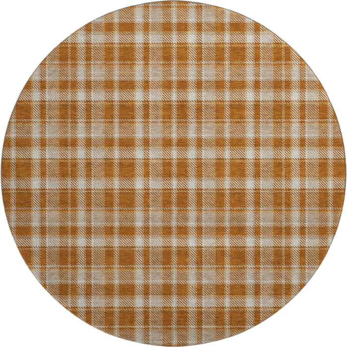 8' Plaid Washable Round Rug With UV Protection (649453) - Rust / Ivory