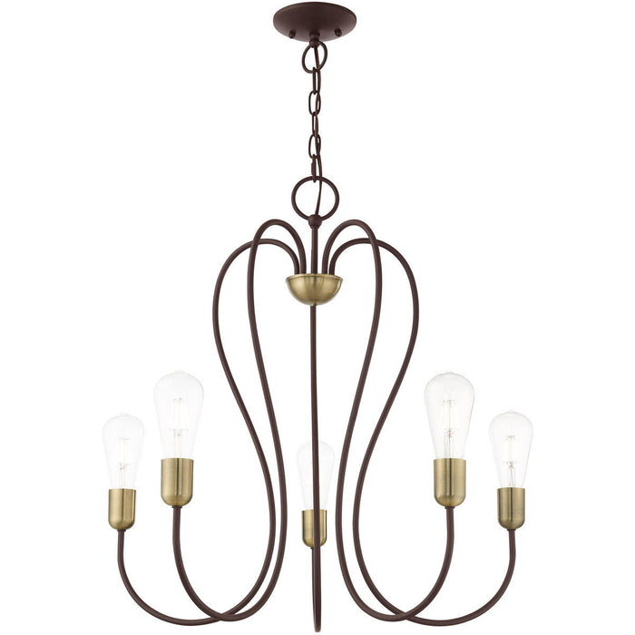 25'' Five-Light Dimmable Chandelier With Shades - Bronze