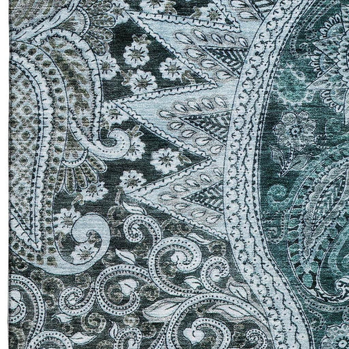 10' X 14' Paisley Washable Area Rug With UV Protection (683764) - Teal / Charcoal / Ivory