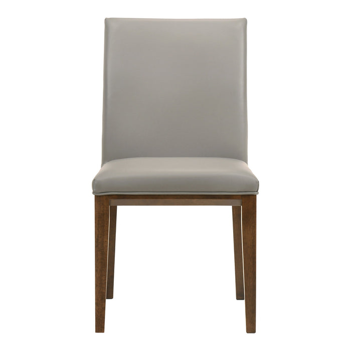 Leather Solid Wood Dining Side Chairs (Set of 2) - Gray / Brown