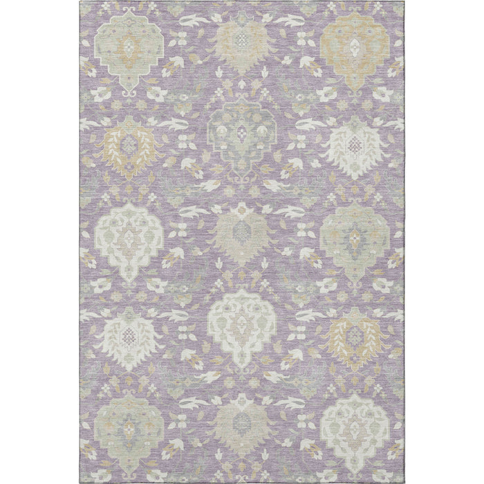 10' X 14' Damask Washable Area Rug With UV Protection (680559) - Lavender / Gold / Ivory
