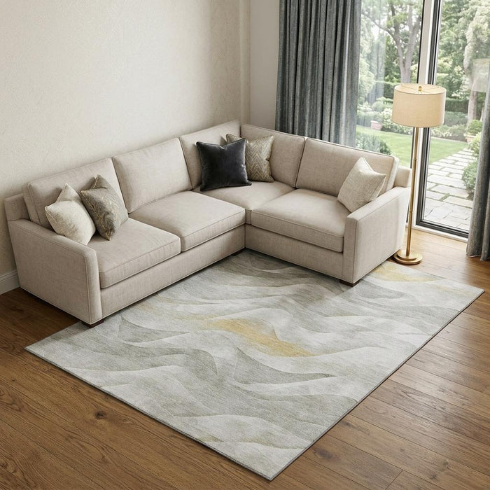 10' X 14' Abstract Washable Area Rug With UV Protection (694821) - Silver / Gold / Ivory