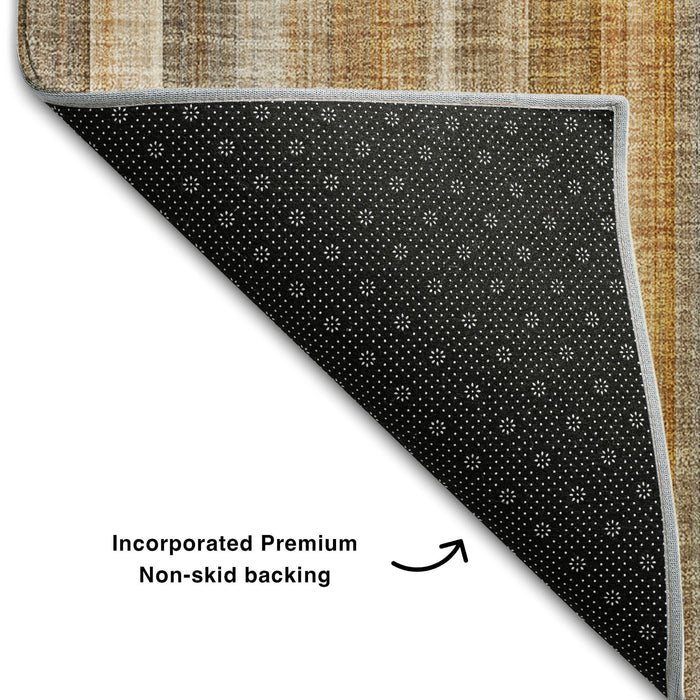 10' X 14' Striped Washable Area Rug With UV Protection (648400) - Rust / Gray