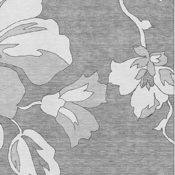 10' X 14' Floral Washable Area Rug With UV Protection (667981) - Gray / Silver
