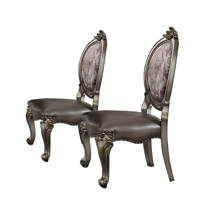 Upholstered Faux Leather Solid Wood King Louis Back Dining Side Chairs (Set of 2) - Silver