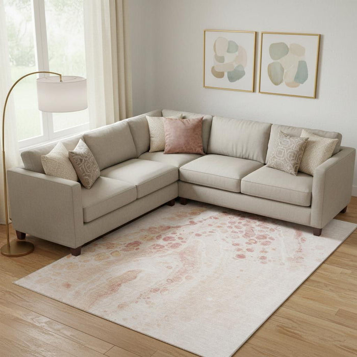 10' X 14' Abstract Washable Area Rug With UV Protection (708571) - Salmon / Ivory