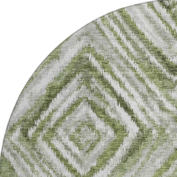 8' Geometric Washable Round Rug With UV Protection - Artichoke Green