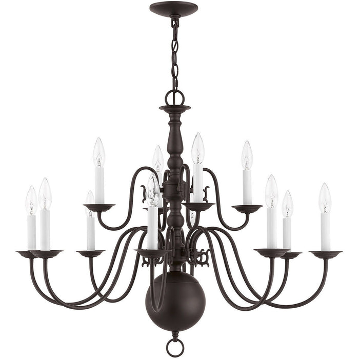 26" Twelve Light Dimmable Chandelier With Shades - Bronze