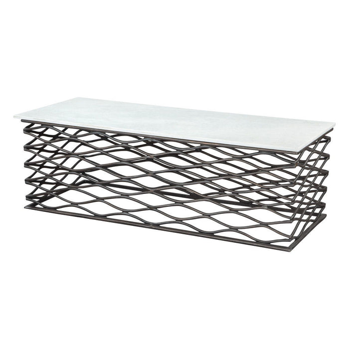 50" Genuine Marble And Aluminum Abstract Coffee Table - White And Antiqued Bronze