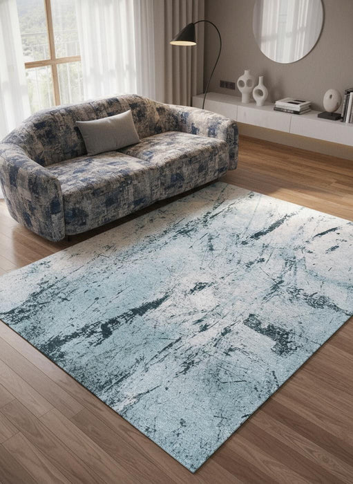 8' Abstract Washable Round Rug With UV Protection (610037) - White / Blue