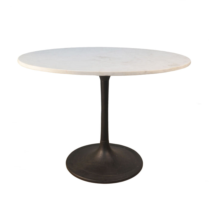 40" Rounded Marble And Iron Pedestal Base Dining Room Table - White