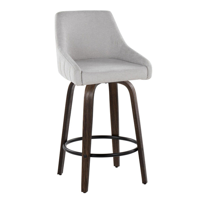 Hannah - 26" Fixed-Height Counter Stool With Swivel And Round Black Metal Footrest (Set of 2) - Walnut Glazed Wood