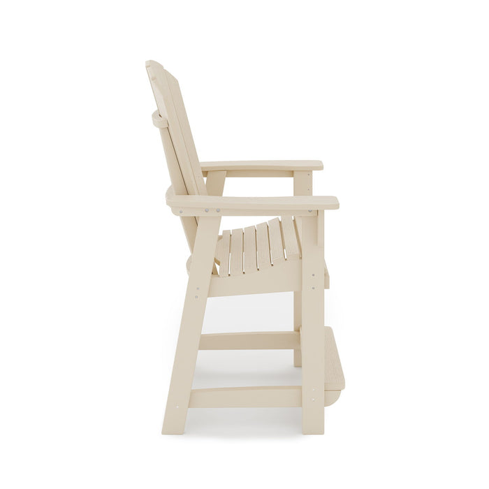 Giga Adirondack style counter chair made of HDPE poly lumber, perfect for dining, patio, or garden seating with a stylish design.