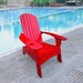 Giga outdoor wood Adirondack arm chair with built-in umbrella hole on the arm, suitable for outdoor or indoor use.